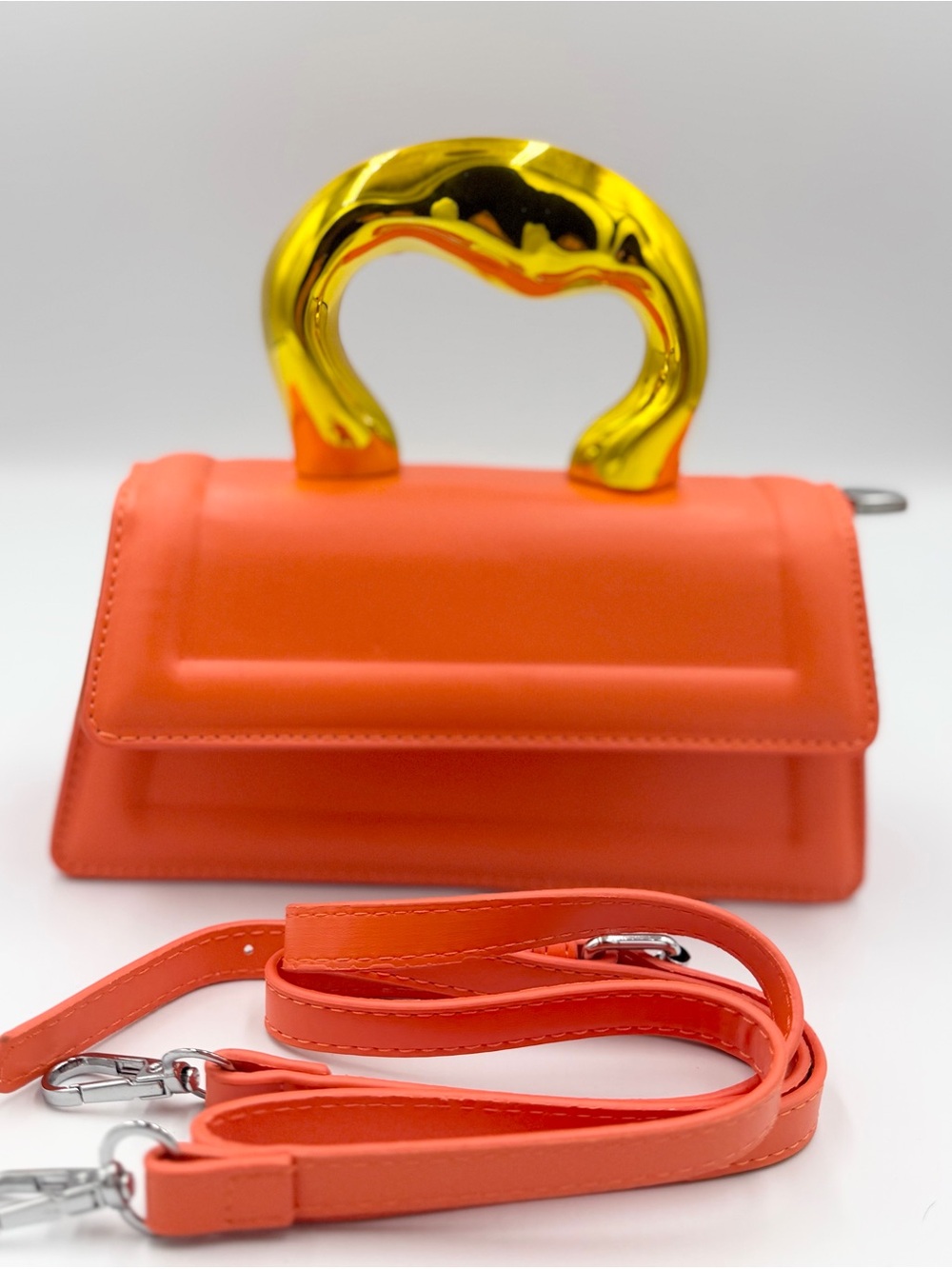 Sculpted Orange Mini Crossbody Top-Handle Bag with Detachable Strap
